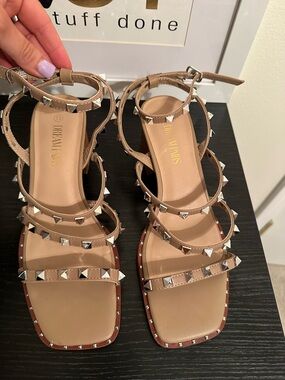 Brand new never worn heeled Studded Strappy Sandals - Tan